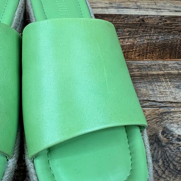 Schutz Corah Green Leather Espadrille Slide Sandals Women's 6.5 Block Heel - Picture 5 of 10